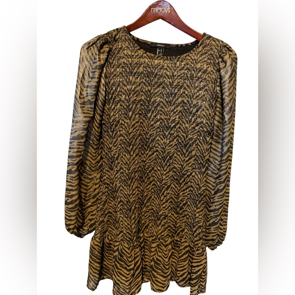 Forever 21 Brown and Black Sheath Dress with Bishop Sleeves